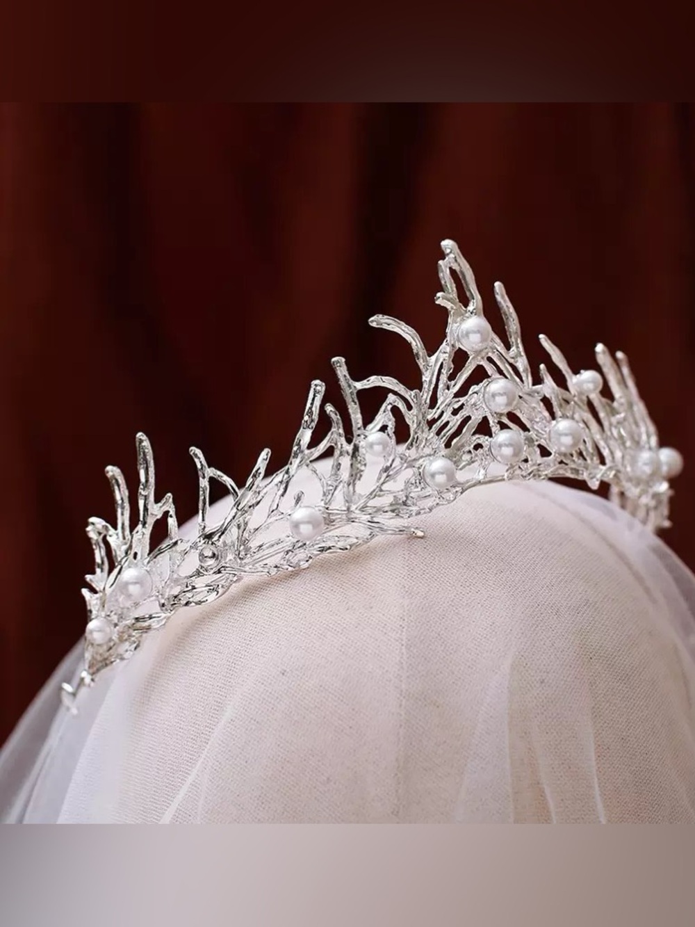 Silver Pearl Branch Bridal Tiara